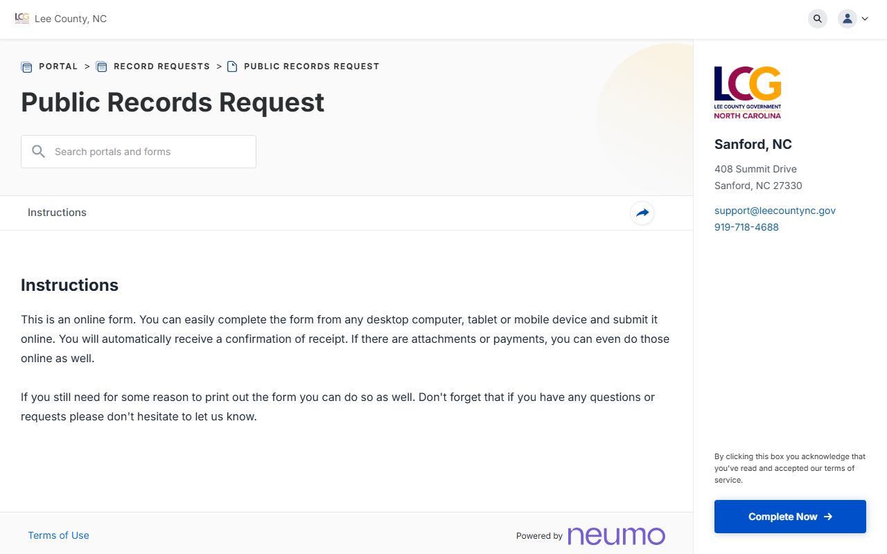 Lee County public record request form for county records