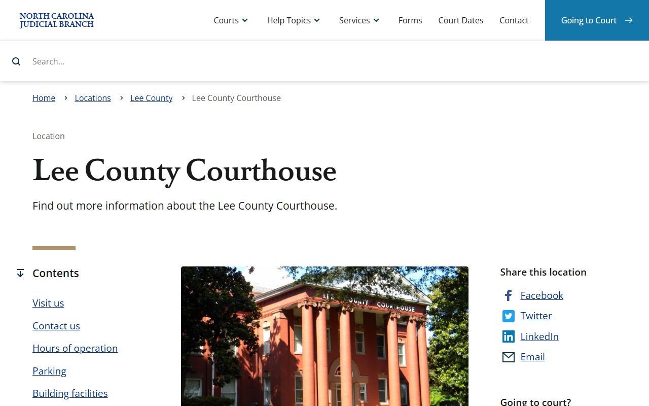 NC Judicial Branch Lee County Courthouse information page